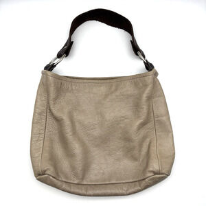 Vintage 90s Y2K CAPISCE Taupe Pebble Genuine Leather O-ring XL Hobo Bag 16x12x4"